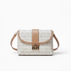 Juicy Couture Pop That Lock Flap White and Tan Crossbody Bag